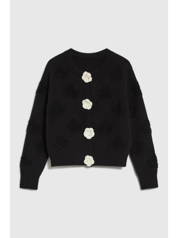 Moodo Черен кардиган с цветна апликация Moodo