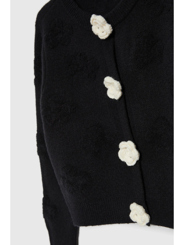 Moodo Черен кардиган с цветна апликация Moodo
