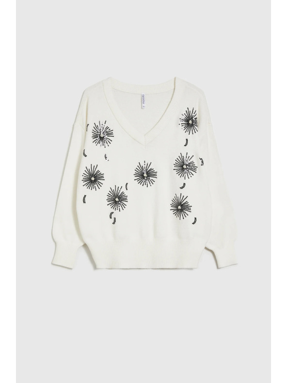 Moodo Бял суитшърт с пайети Moodo