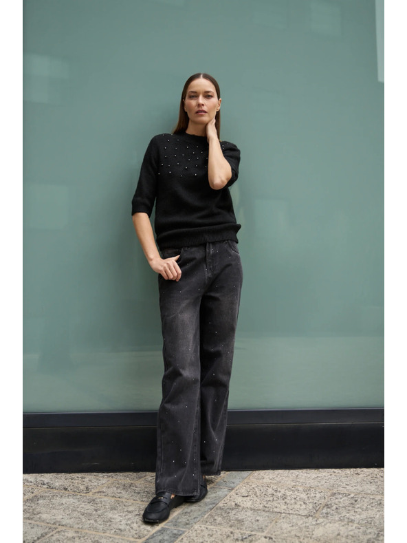 Moodo Черен суитшърт, украсен с мъниста Moodo