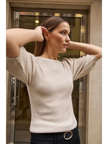 Moodo Ребрест суитшърт с обемни ръкави бежов Moodo