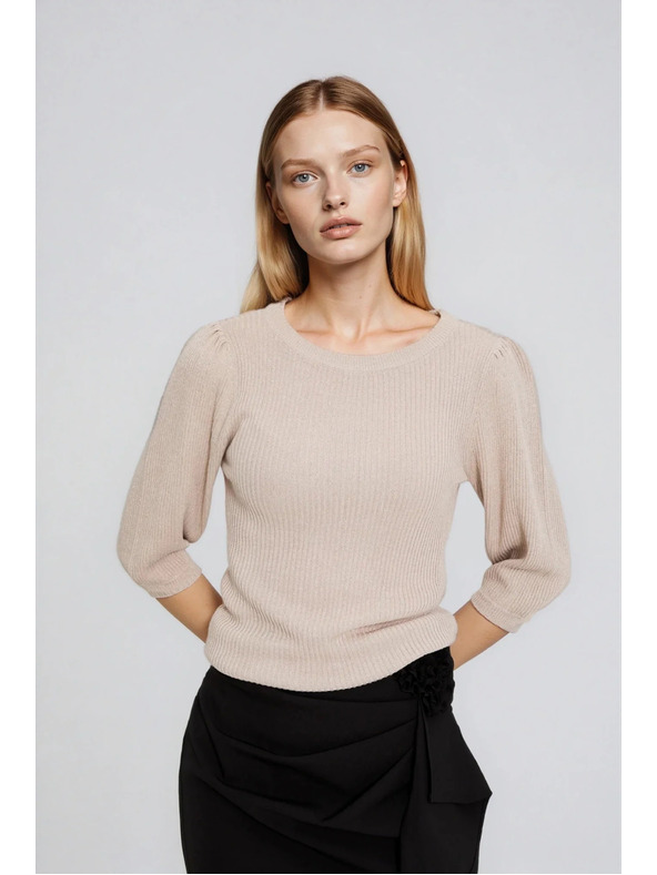 Moodo Ребрест суитшърт с обемни ръкави бежов Moodo