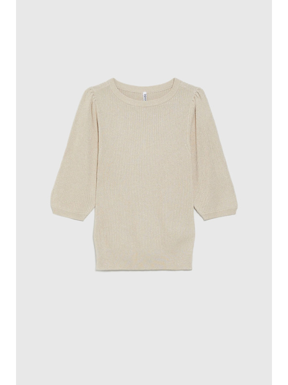 Moodo Ребрест суитшърт с обемни ръкави бежов Moodo