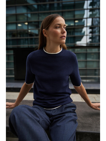 Moodo Тъмносин суитшърт с къси ръкави Moodo