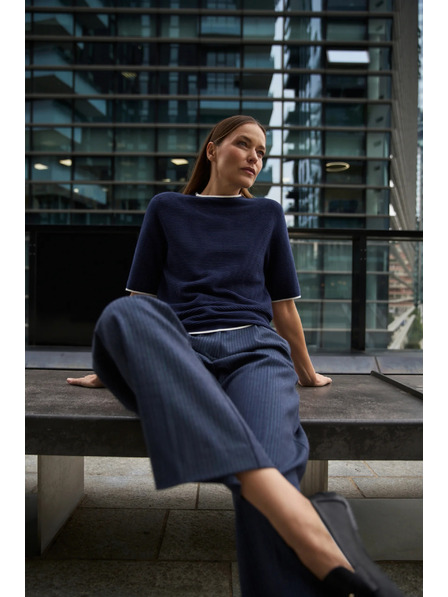 Moodo Тъмносин суитшърт с къси ръкави Moodo