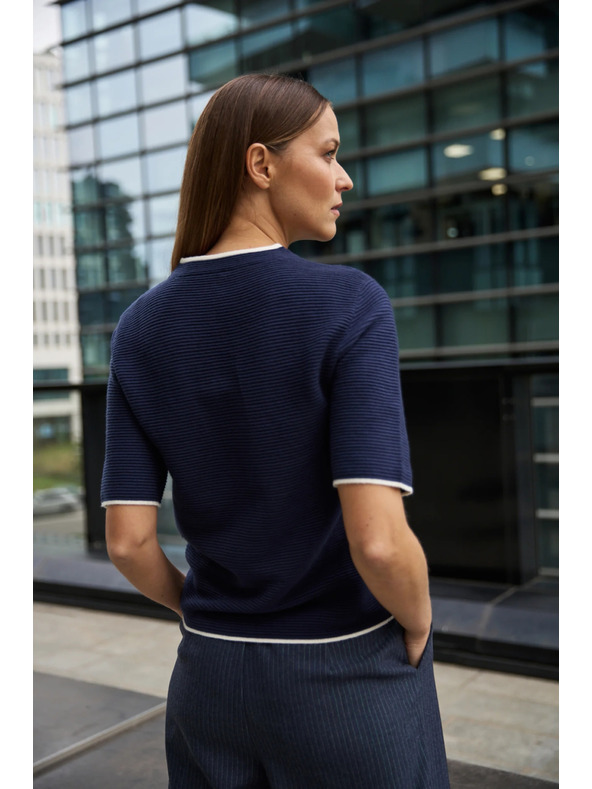 Moodo Тъмносин суитшърт с къси ръкави Moodo