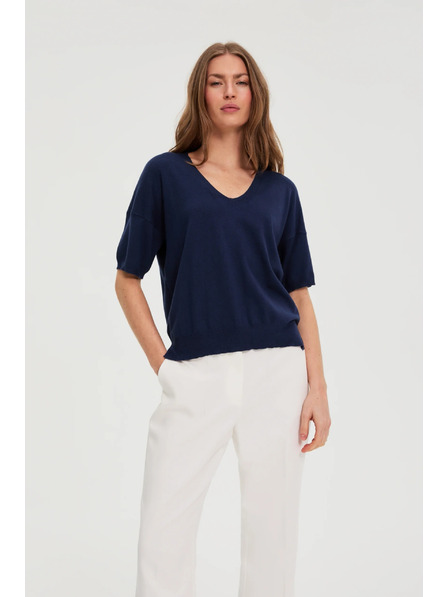 Moodo Тъмносин суитшърт с къси ръкави Moodo