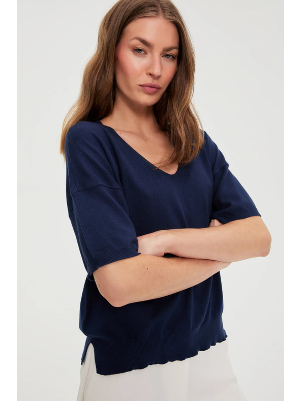 Moodo Тъмносин суитшърт с къси ръкави Moodo