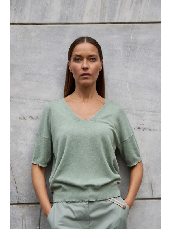 Moodo Маслинен суитшърт с къси ръкави Moodo