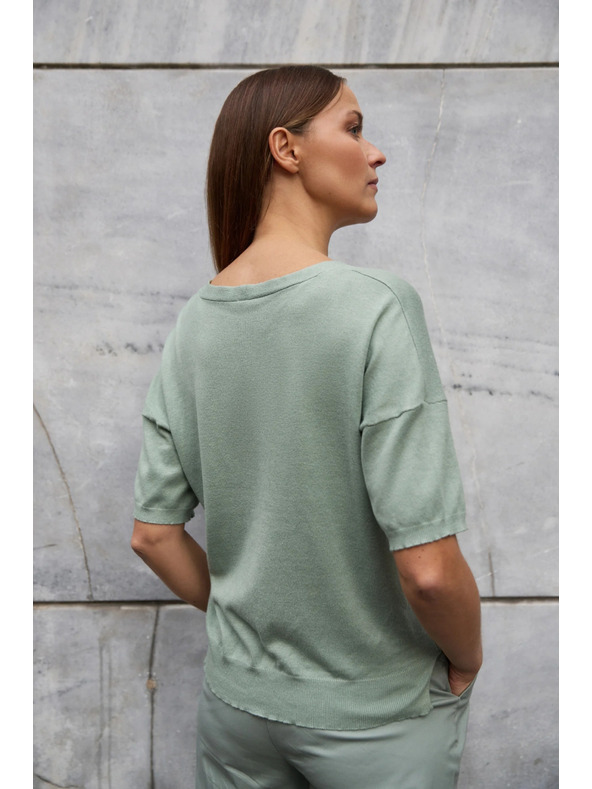 Moodo Маслинен суитшърт с къси ръкави Moodo