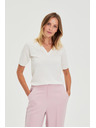 Moodo Бял суитшърт с къси ръкави и V-образно деколте Moodo