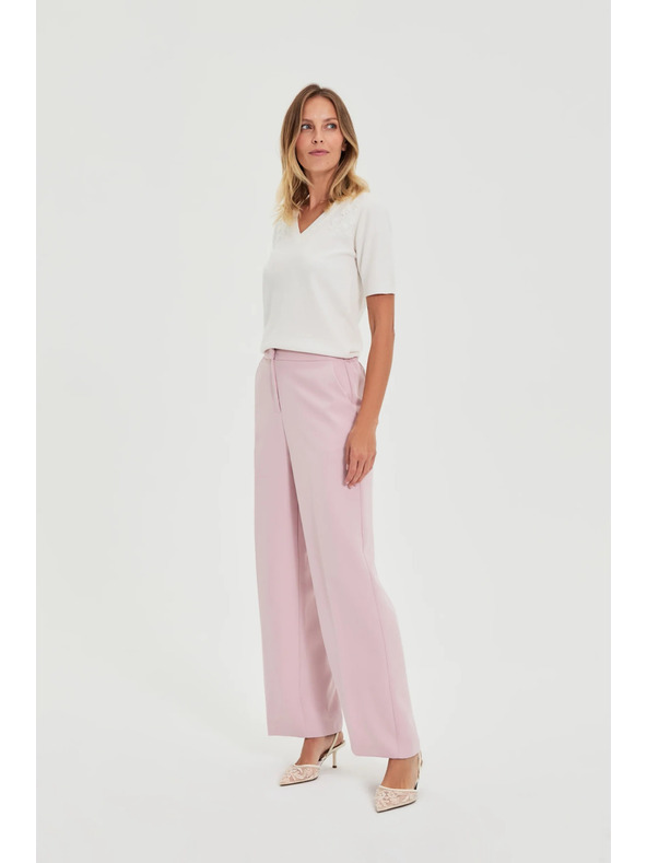 Moodo Бял суитшърт с къси ръкави и V-образно деколте Moodo