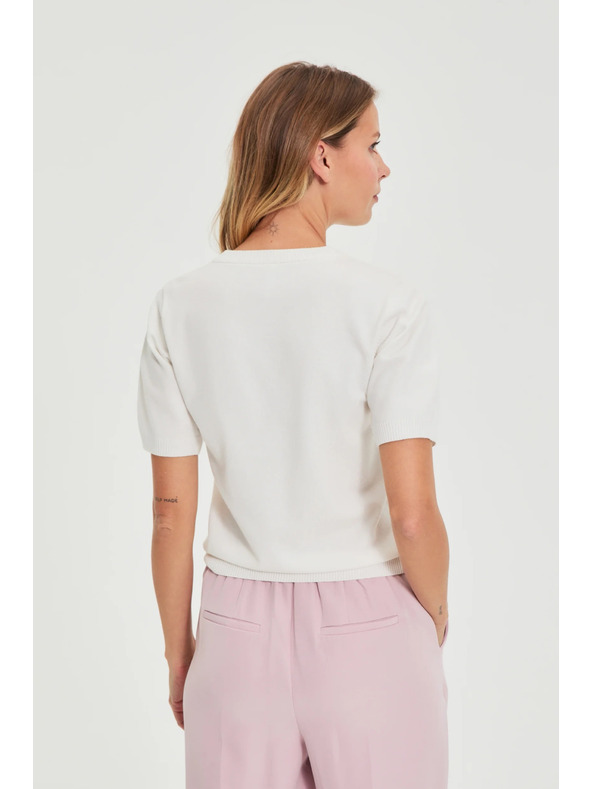 Moodo Бял суитшърт с къси ръкави и V-образно деколте Moodo