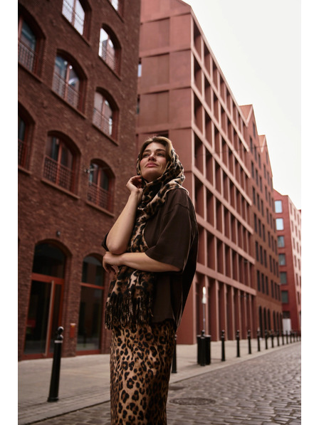 Moodo Шал в леопардов принт с ресни кафяв Moodo