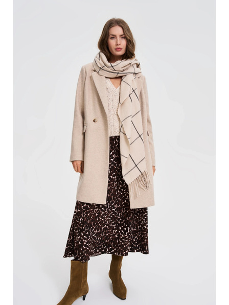 Moodo Шал на квадрати с ресни бежов Moodo