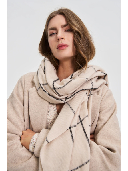 Moodo Шал на квадрати с ресни бежов Moodo