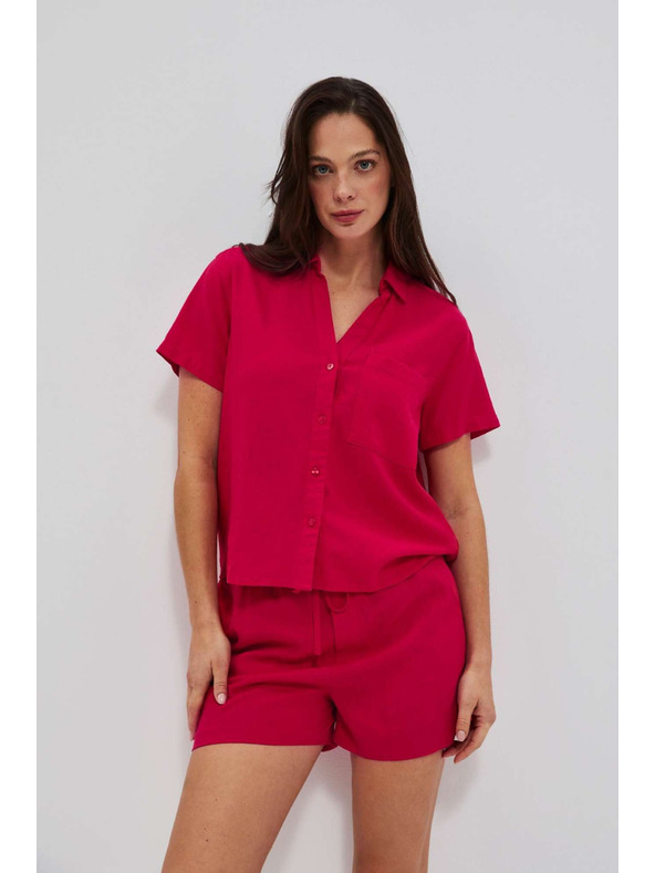 Moodo Ленени къси панталони в цвят ягода Moodo