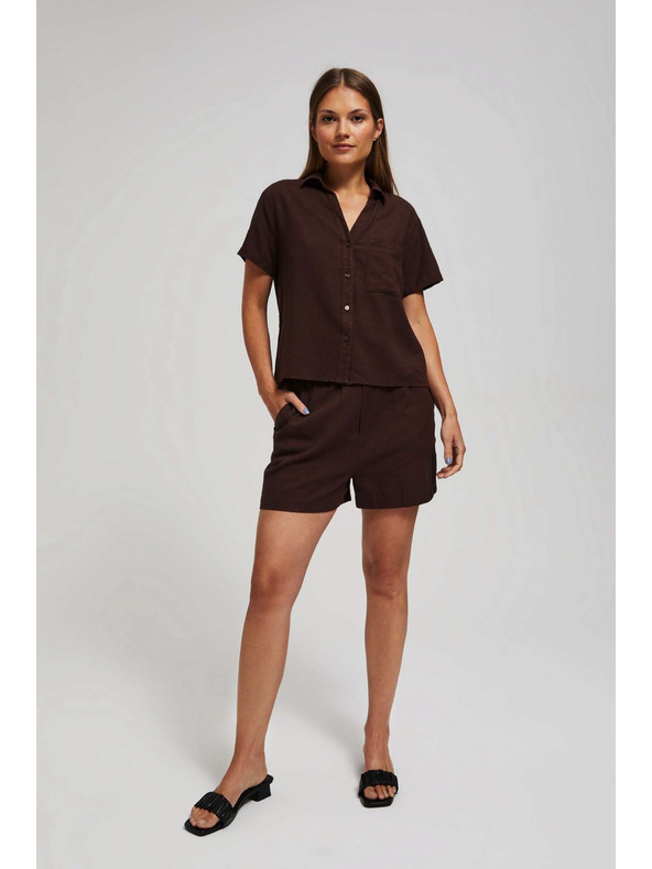 Moodo Гладки къси панталони с връзване в тъмнокафяво Moodo
