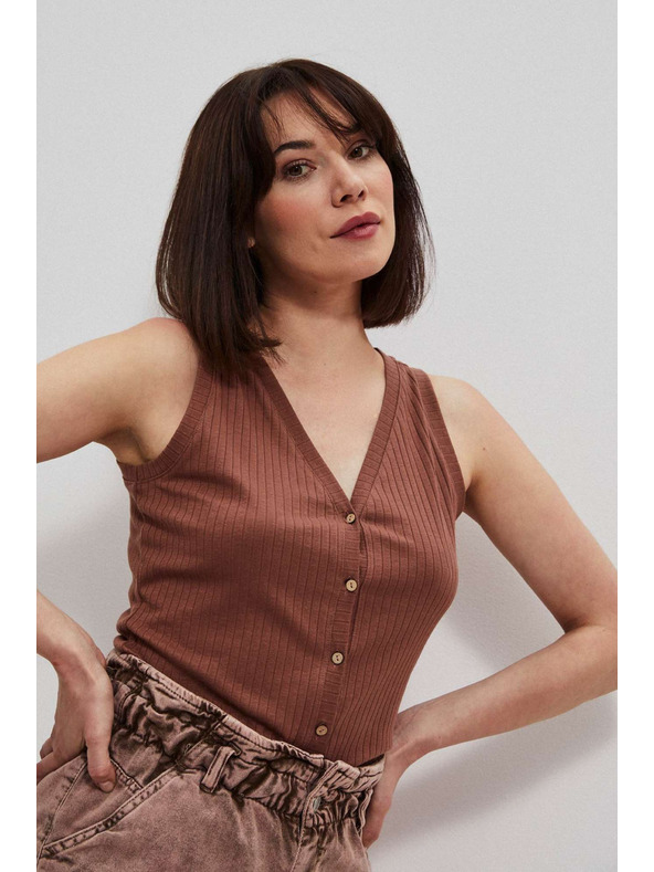 Moodo Ребрест топ в шоколадов цвят Moodo