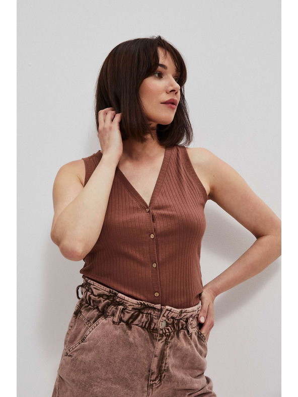 Moodo Ребрест топ в шоколадов цвят Moodo