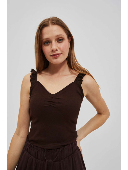 Moodo Тъмнокафяв топ с декоративни презрамки Moodo