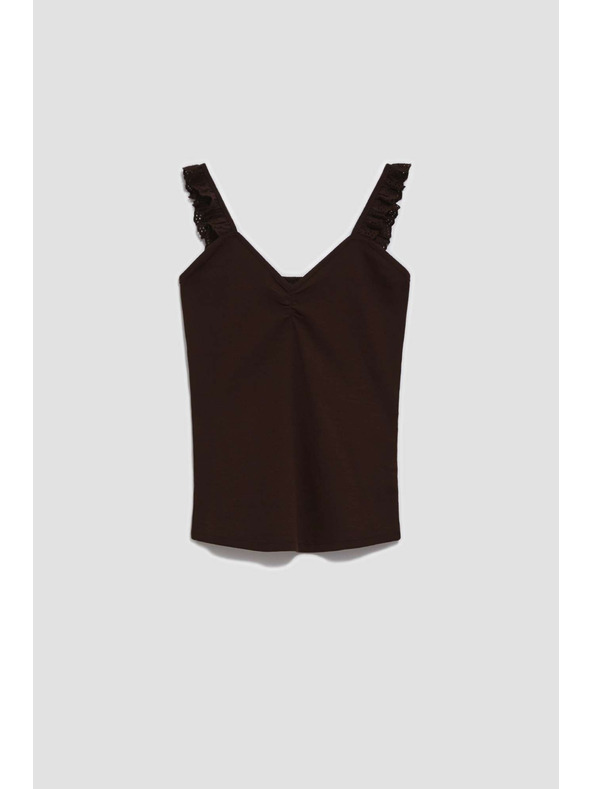 Moodo Тъмнокафяв топ с декоративни презрамки Moodo