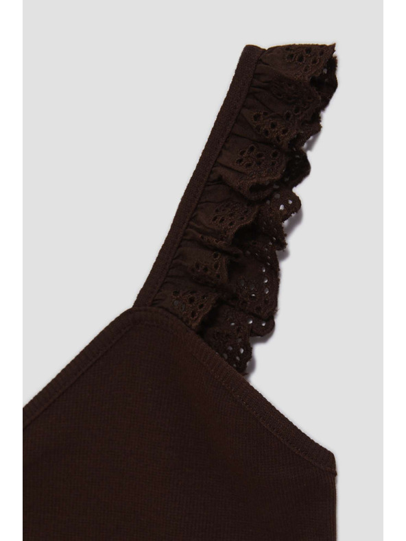 Moodo Тъмнокафяв топ с декоративни презрамки Moodo