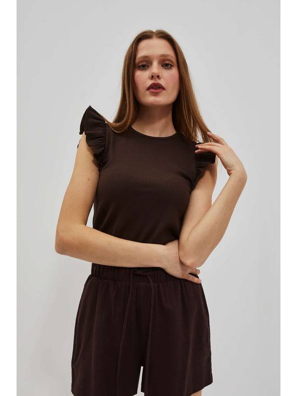 Moodo Тъмнокафява блуза с волани на раменете Moodo