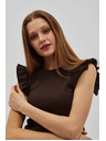 Moodo Тъмнокафява блуза с волани на раменете Moodo