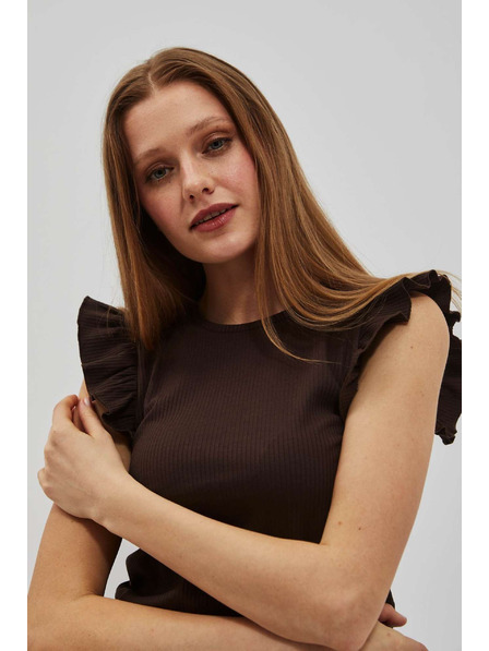 Moodo Тъмнокафява блуза с волани на раменете Moodo
