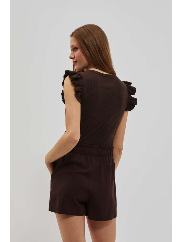 Moodo Тъмнокафява блуза с волани на раменете Moodo