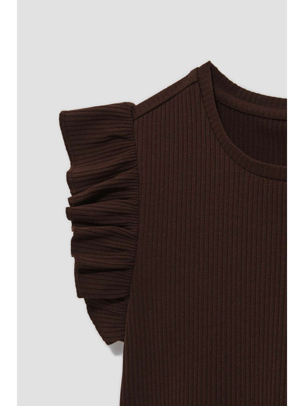 Moodo Тъмнокафява блуза с волани на раменете Moodo