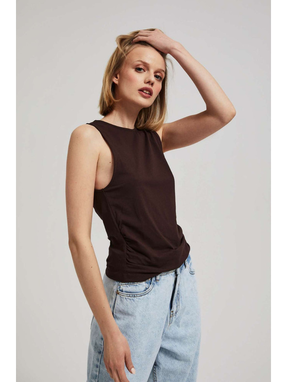 Moodo Тъмнокафяв топ със събрани странични части Moodo