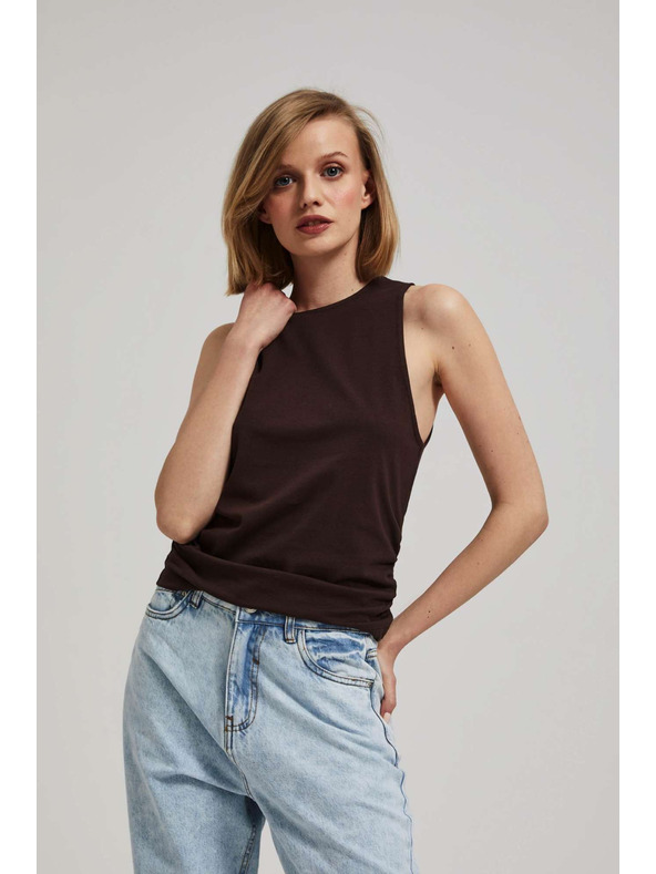 Moodo Тъмнокафяв топ със събрани странични части Moodo