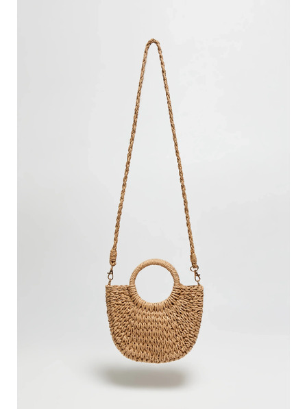 Moodo Плетена чанта с кръгла дръжка бежова Moodo