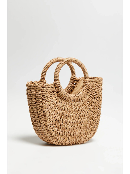 Moodo Плетена чанта с кръгла дръжка бежова Moodo