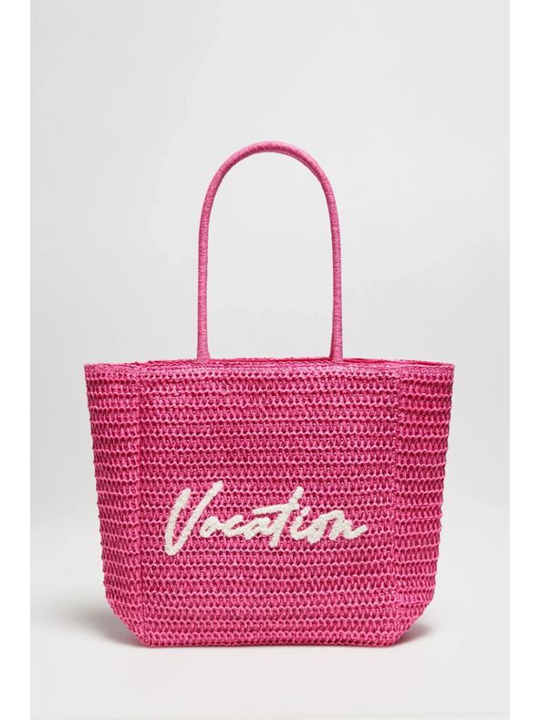 Moodo Плетена чанта с надпис розова Moodo