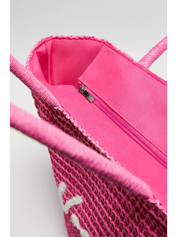 Moodo Плетена чанта с надпис розова Moodo