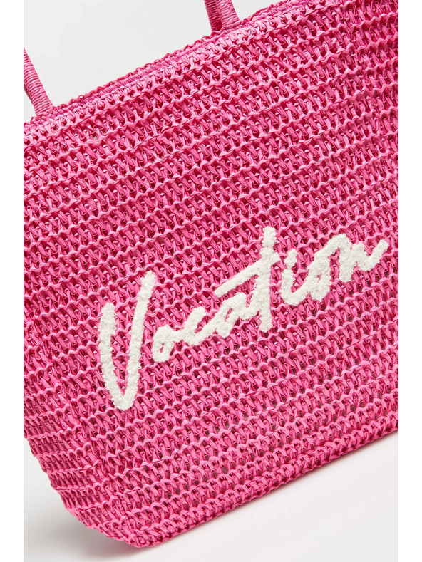 Moodo Плетена чанта с надпис розова Moodo