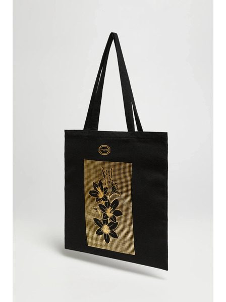 Moodo Черна пазарска чанта с принт Moodo