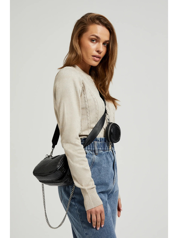 Moodo Двойна черна чанта с ефект на змийска кожа Moodo