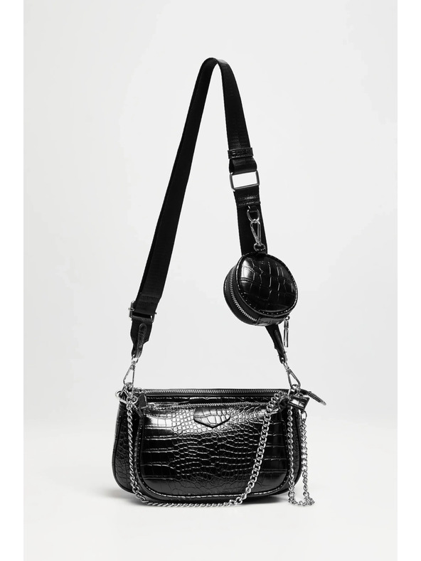 Moodo Двойна черна чанта с ефект на змийска кожа Moodo