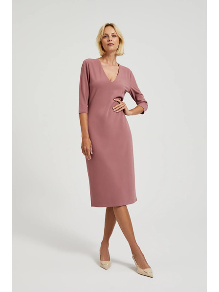 Moodo Прави рокли с V-образно деколте в пудрово розово Moodo