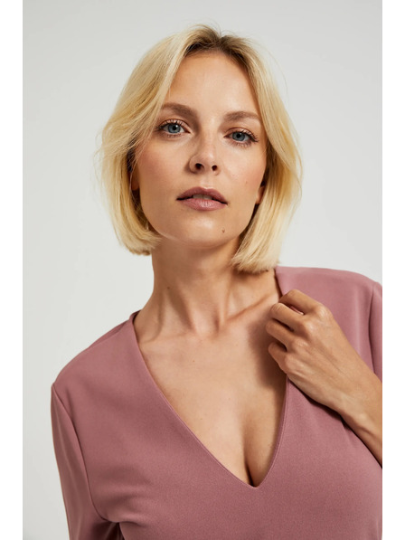 Moodo Прави рокли с V-образно деколте в пудрово розово Moodo