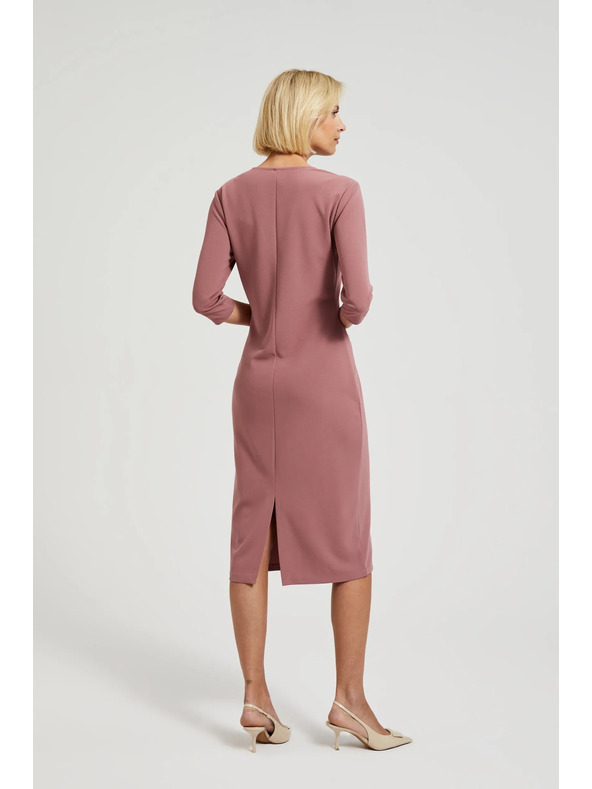 Moodo Прави рокли с V-образно деколте в пудрово розово Moodo