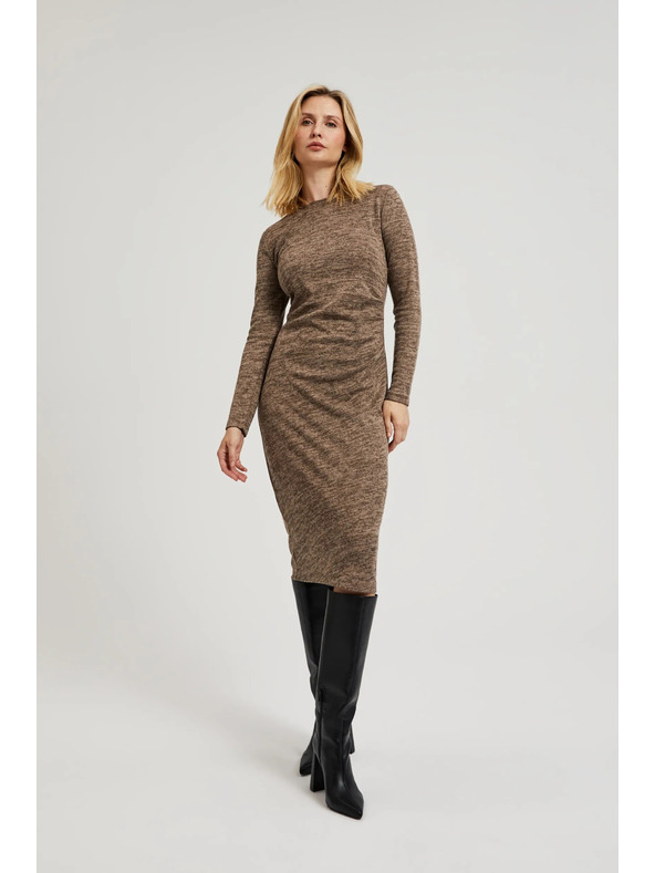 Moodo Кафяви миди рокли с набирания Moodo