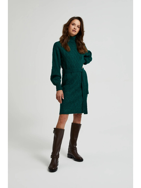 Moodo Зелени плетени рокли с поло яка и обемни ръкави Moodo