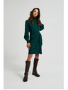 Moodo Зелени плетени рокли с поло яка и обемни ръкави Moodo