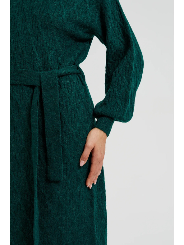 Moodo Зелени плетени рокли с поло яка и обемни ръкави Moodo
