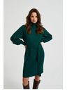 Moodo Зелени плетени рокли с поло яка и обемни ръкави Moodo
